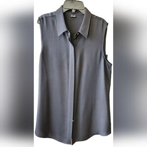 Theory black chiffon button-down tank blouse